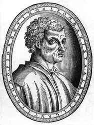 Portræt af Léon Battista Alberti (1404 - 1472), italiensk humanist og arkitekt, sd gravering.