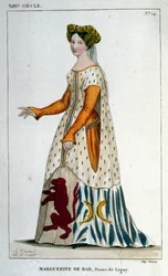 Portræt af Marguerite de Bar, Dame af Ligny (ca. 1223 - 1275), gravering fra 1830.