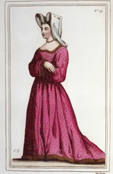 Portræt af Marguerite de Sassenage, Lady of Beaumont (1449 ca - 1491). Ludvig XI. Stik fra 1830.
