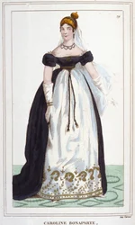 Portræt af Marie-Annonciade kendt som Caroline Bonaparte (1782-1839), prinsesse Murat, dronning af Napoli. Stik af 1830