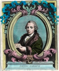 Portræt af Pietro Nardini (1722 - 1793), italiensk violinist og komponist. Stik af det 18. århundrede. Privat samling.