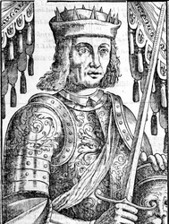 Portræt af Roger II af Hauteville (Ruggero Altavilla) (1097-1154), grundlæggeren af monarkiet på Sicilien. Xilografi af det 16. århundrede.