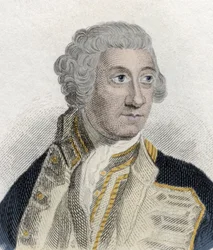 Portræt af Sir Charles Saunders (ca. 1715-1775), engelsk admiral i den britiske kongelige flåde og First Lord of the Admiraut. Indgravering af det 19. århundrede.