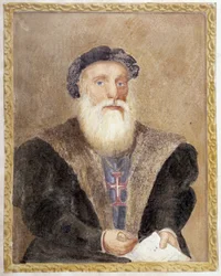 Portræt af Vasco de Gama - i "" Prins Henri af Portugals liv med tilnavnet Søfareren"" af Richard Henri Major