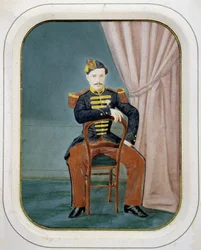 Portræt af en soldat. Anonymt farvefotografi, omkring 1880.