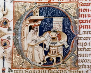 Portræt af den kopistiske munk Ugo de Florence (miniature, ca. 1320)