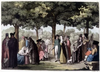 Promenade på esplanaden i Barcelona. 1800-tallets litografi.