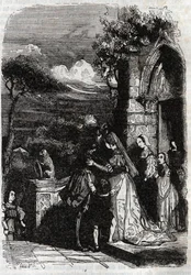 Renaud vender tilbage til sin familie - gravering af 1851 fra "" Furious Roland""