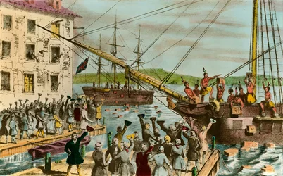 Fremstilling af Boston Tea Party: under USA
