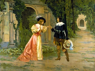 Fremstilling af ringudvekslingen mellem Edgar og Lucia i 1. akt af operaen “Lucie de Lammermoor” (“Lucia di Lammermoor”) af Gaetano Donizetti.