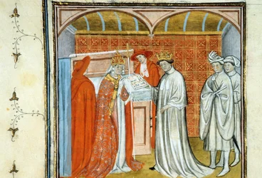 Robert II den fromme (ca. 972-1031) - Belysning af manuskript på velin fra middelalderen "" Grands Chronicles of Saint-Denis"" slutningen af det 14. århundrede (ref. 512