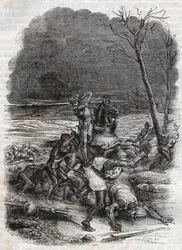 Roland massakrerer folket i Cymosque - indgravering af 1851 fra "" Furious Roland""