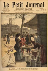 Sælger af suppe og mælkekaffe, holdt under cocheres-dørene kl. 6 til den udendørs morgenmad for parisiske arbejdere. Indgravering i "" Le petit journal"" 14/07/1895. Selvas samling.