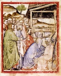 Sarahs død i en alder af 127 Miniature fra Codex 212 (eller Padovan eller Bible of Padua) 1390-1400 Rovigo, Accademia dei Concordi