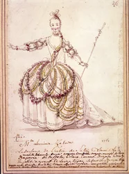 Scenografi: kostumetegning til det pastorale "" Zais" af Jean Philippe (Jean-Philippe) Rameau (1683-1764) 1761. Akvarel.