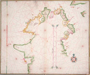 Søkort over Irlands nordkyst, ca. 1600 (papir, linned)