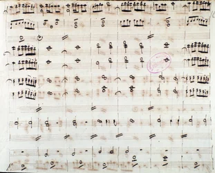 Nodeblad for den første violin i åbningen af Mithridate, King of the Pont, opera af Mozart (1770)