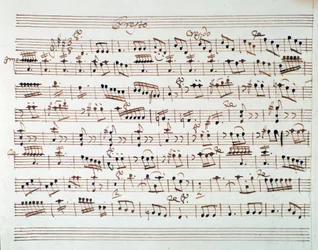 Nodeblad for den første violin i åbningen af Mithridate, King of the Pont, opera af Mozart (1770)