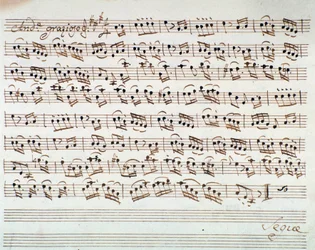 Nodeside for den første violin i åbningen af Mithridate, King of the Pont, opera af Mozart (1770)