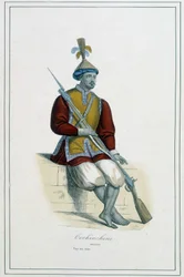 Soldat of Cochinchinean Armor - i "The different peoples of the earth"" af abbed Paul Jonhanneaud, Librairie des Bons livres