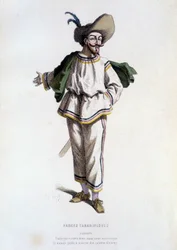Tabarin, ""karakter af Farces Tabariniques"" (af Tabarin 1622), i ""Fransk teater i det 16. og 17. århundrede, forud for Moliere"" af Edouard Fournier.