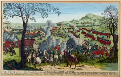 Slaget ved Culloden 16. april 1746. (gravering, farvelagt)