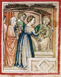 Rachels død i lag miniature fra Codex 212 (eller Padovano Codice eller Bible of Padua) 1390-1400 Rovigo, Accademia dei Concordi