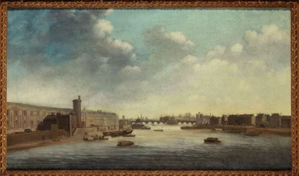 Grande Galerie du Louvre, med Porte Neuve, Pont-Neuf, Cité, Tour de Nesle og Quai Malaquais, ca. 1640, mellem 1635 og 1645 (olie på lærred)