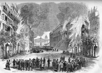 Pariserkommunen i 1871. Bål tændt af federes (communards) på Rue Royale i den blodige uge (22. til 28. maj)