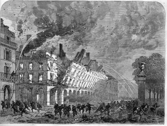 Pariserkommunen i 1871. Finansministeriets brand forårsaget af federes (communards) i den blodige uge (22.-28. maj)
