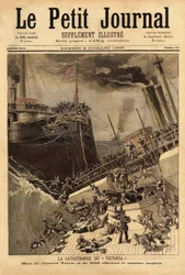 Victoria-slagskibet synker ud for den syriske kyst, ansporet af skibet Camperdown. Indgravering i "" Le petit journal"" 8/07/1893. Selvas samling.