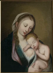 Jomfruen og barnet sover på hendes skulder. 1700-tallet (olie på lærred)