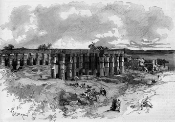 Udgravningerne af Luxor i Egypten, ledet af Gaston Maspero (1846-1916) fransk egyptolog. Indgravering i "" The Illustrous World "" 1885