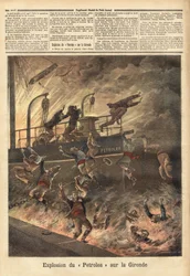 Eksplosionen af "Petrolea", et engelsk dampskib, der transporterer olie, i Blaye på Gironde. Indgravering i "" Le petit journal"" 4/06/1892. Selvas samling.