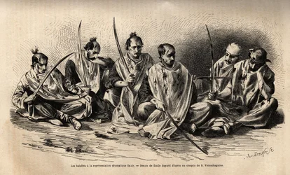 De fanatiske muslimske ar under den dramatiske forestilling, der finder sted efter Hosseins martyrgilde, er hver af dem dækket med et hvidt lagen, for at opsamle blodet, der strømmer fra de sår, de påførte sig selv ved at slå sig selv med