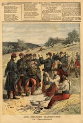 Waguemestre, militæret med ansvar for distribution af post til tropperne. Indgravering i "" Le petit journal"" 23/09/1893. Selvas samling.