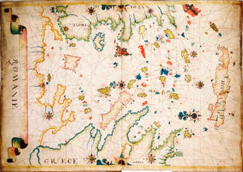 Denne type tidlige søkort i pergament stammer fra Middelhavet i det 13. århundrede, ca. 1610 (manuskript).
