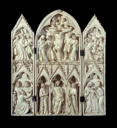 Triptykon af Saint-Sulpice du Tarn: korsvogn, korsfæstelse, nedstigning af korset, tilbedelse af magi, glorværdig jomfru, præsentation ved templet. Reliefstrømper i udskåret elfenben. Omkring 1300 Paris, Nationalmuseet for middelalderen, Thermes d
