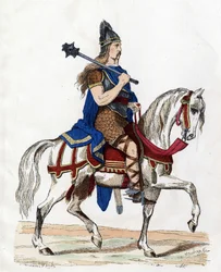 En leder af frankerne - i »Franskmændenes civile og militære dragter gennem århundrederne«, Paris, F. Roy, 1882.