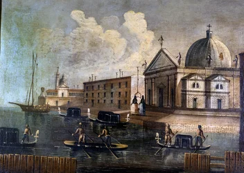Udsigt over Venedigs lagune og gondoler. Anonym. 1700-tallet.