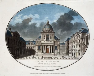 Udsigt over Sorbonne, på siden af pladsen - gravering