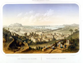 Udsigt over byen Palermo (Palermo). 1850. Stik fra 1860