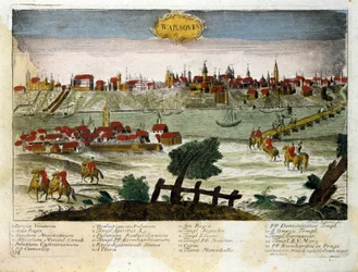 Udsigt over byen Warszawa i Polen. Slutningen af det 18. århundrede