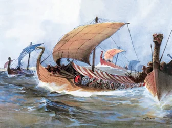 Vikingebåd i transit mod Normandiet, akvarel