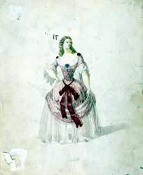 Violetta kostume til operaen "La Traviata" "af Giuseppe Verdi til La Scala fra 1855.