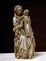 Virgin and Child Elfenbensskulptur fra det 14. århundrede.