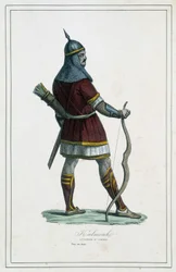 Warrior Kalmouk (mongolske folk i det sydlige Sibirien) - i "" Jordens forskellige folk"" af Abbé P. Jouhanneaud, Library of Good Books, Limoges