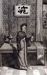 Kvinde af den kinesiske adel. "De China Monumenta" af Athanasius Kircher (1601 - 1680), jesuit, orientalist og tysk lærd, Amsterdam 1667.