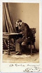 Giuseppe Verdi omkring 1835. fotografi dedikeret af komponisten museo della scala i Milano