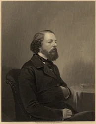 James Sheridan Muspratt (1821-1871), grundlægger af Liverpool College of Chemistry (1848) og forfatter til "Chemistry" (1860), ca. 1860 (kobberstik) (London ca. 1860). Gravering. "